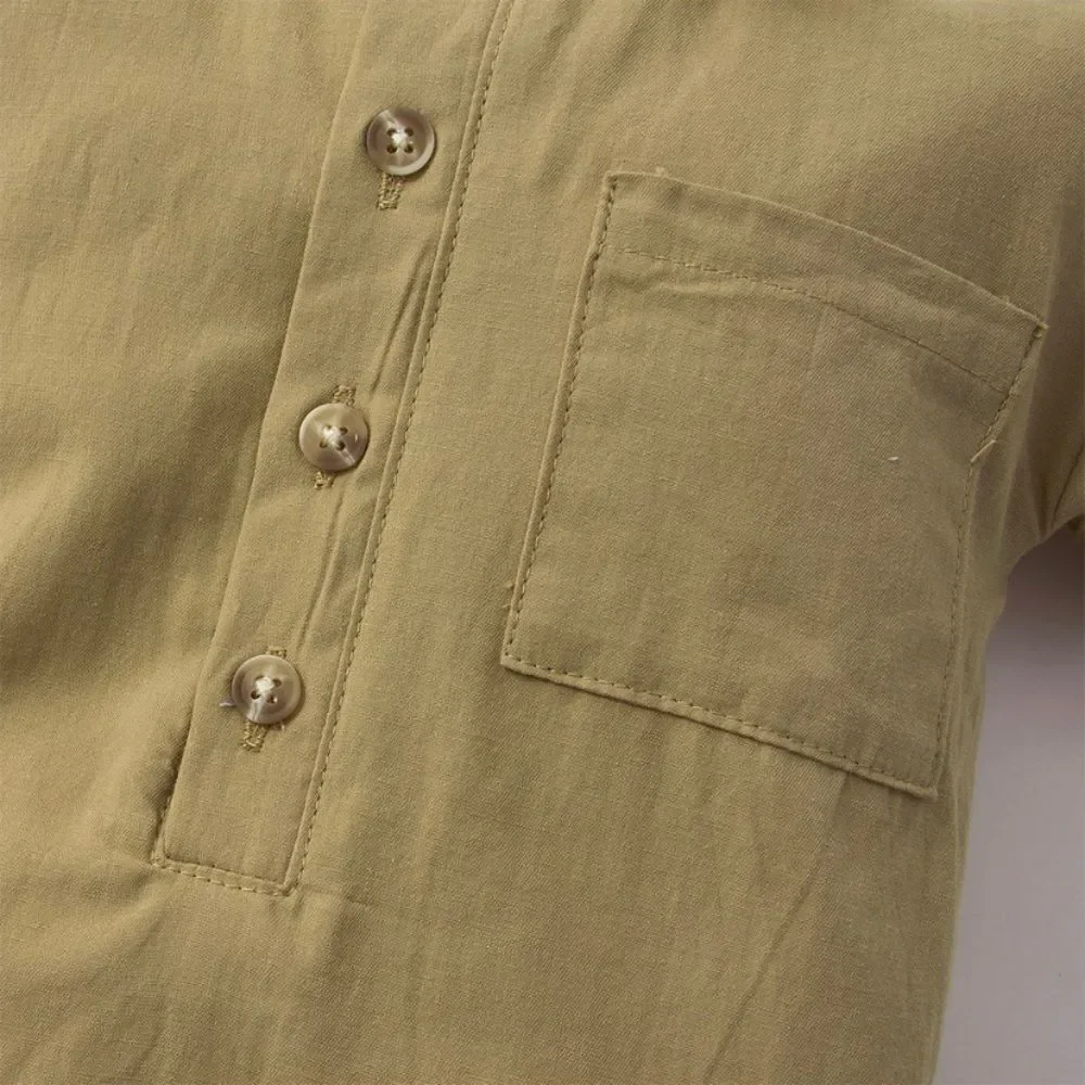 NWT - boys or girls solid lapel collar pocket jumpsuit, olive green, one piece